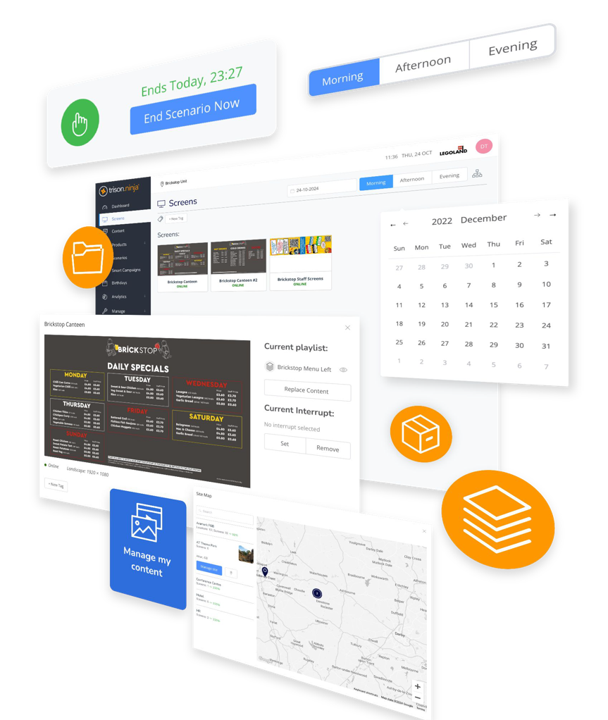 TRISON Spaces interface: scheduling, playlists and estate management